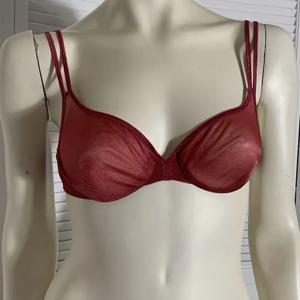 VICTORIA'S SECRET Vintage‎ 1997 Sheer Unpadded Bra Underwire Red Shimmer 34B